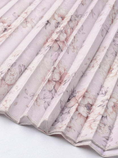 Women's Lavender Floral Short Pleated Skirt