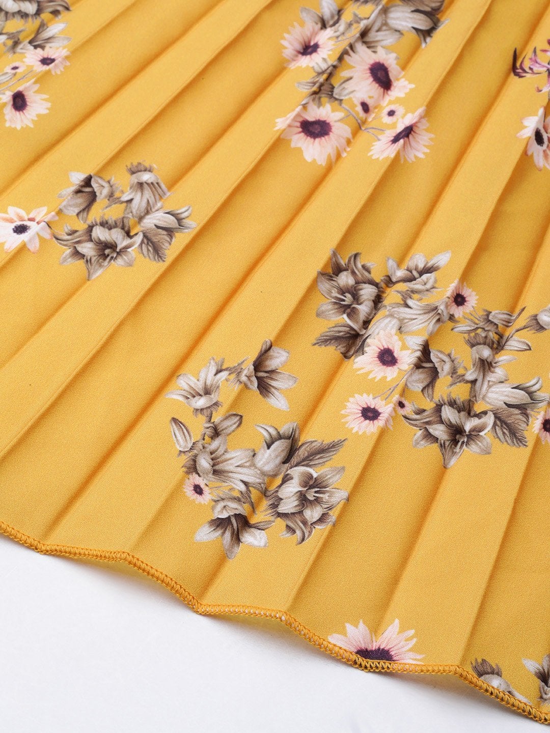 Women's Mustard Floral Longline Pleated Maxi Skirt
