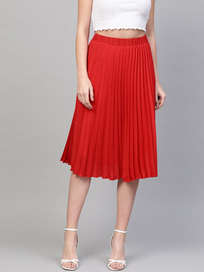 Women's Red Pleated Skirt