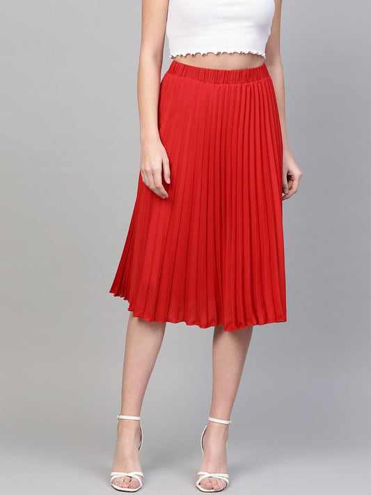 Women's Red Pleated Skirt