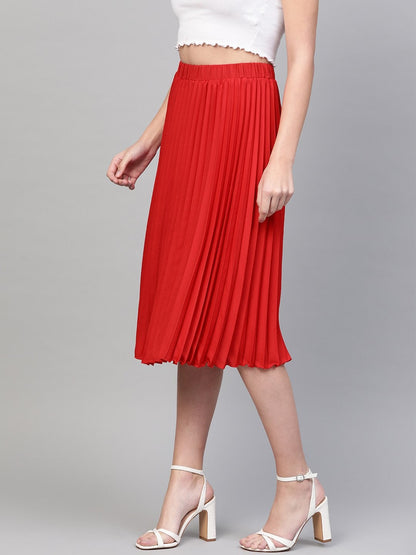 Women's Red Pleated Skirt