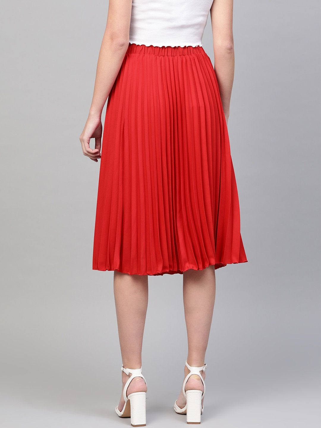 Women's Red Pleated Skirt