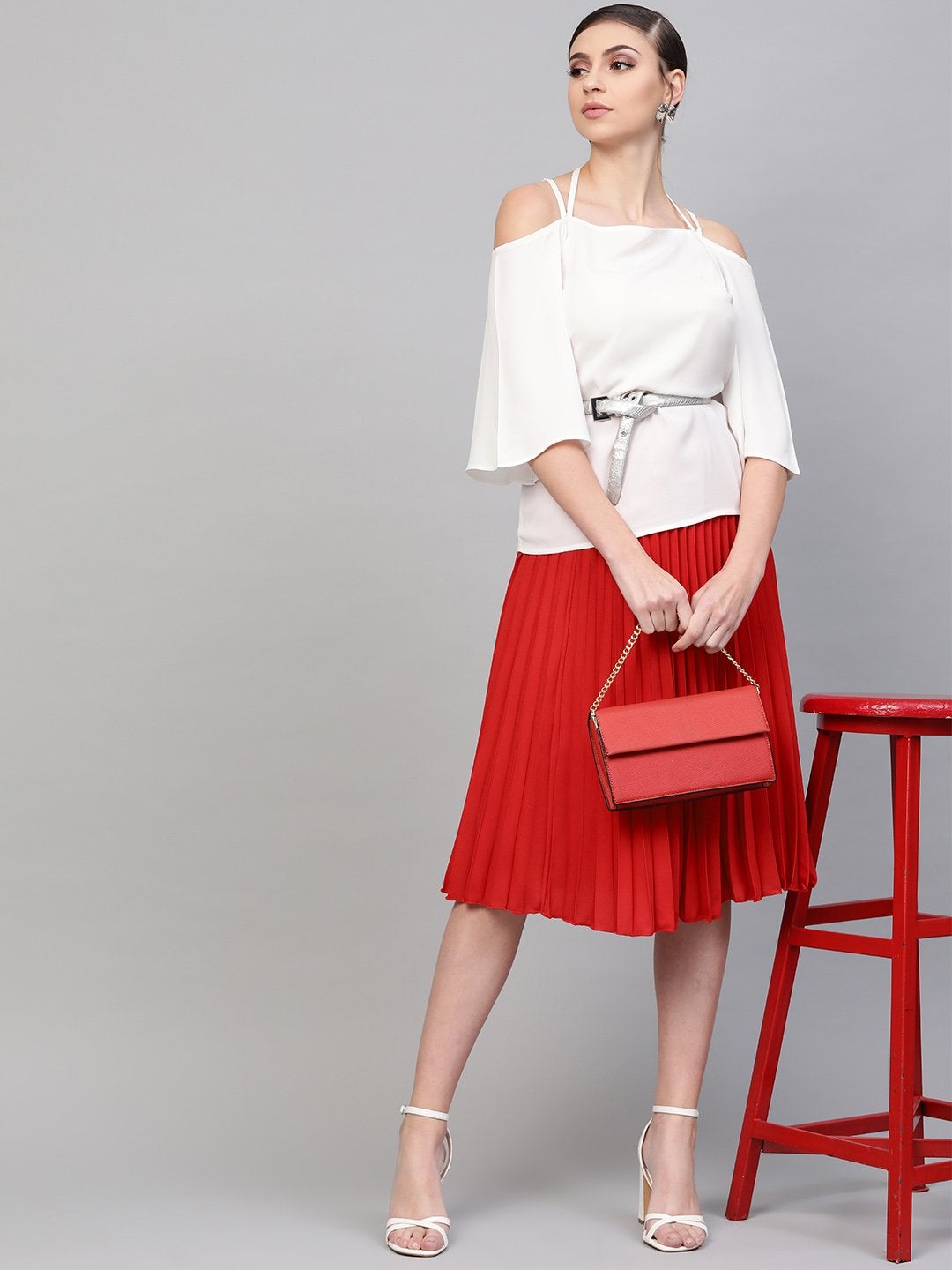 Women's Red Pleated Skirt