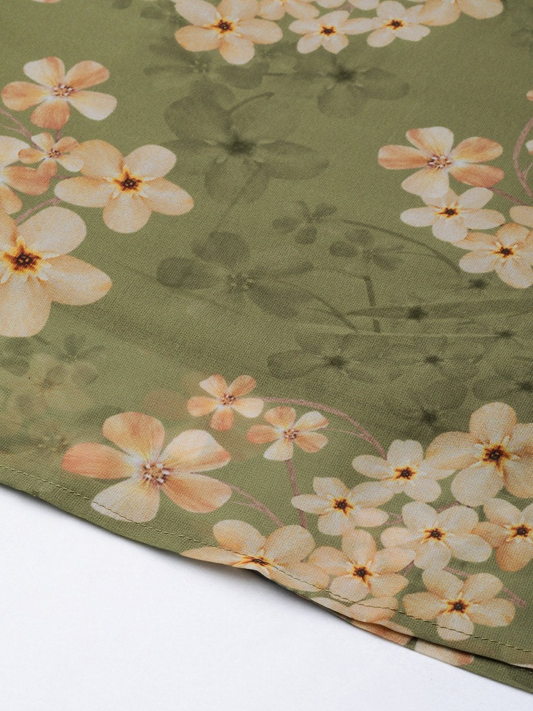 Women's Moss Green Floral Flared Maxi Skirt