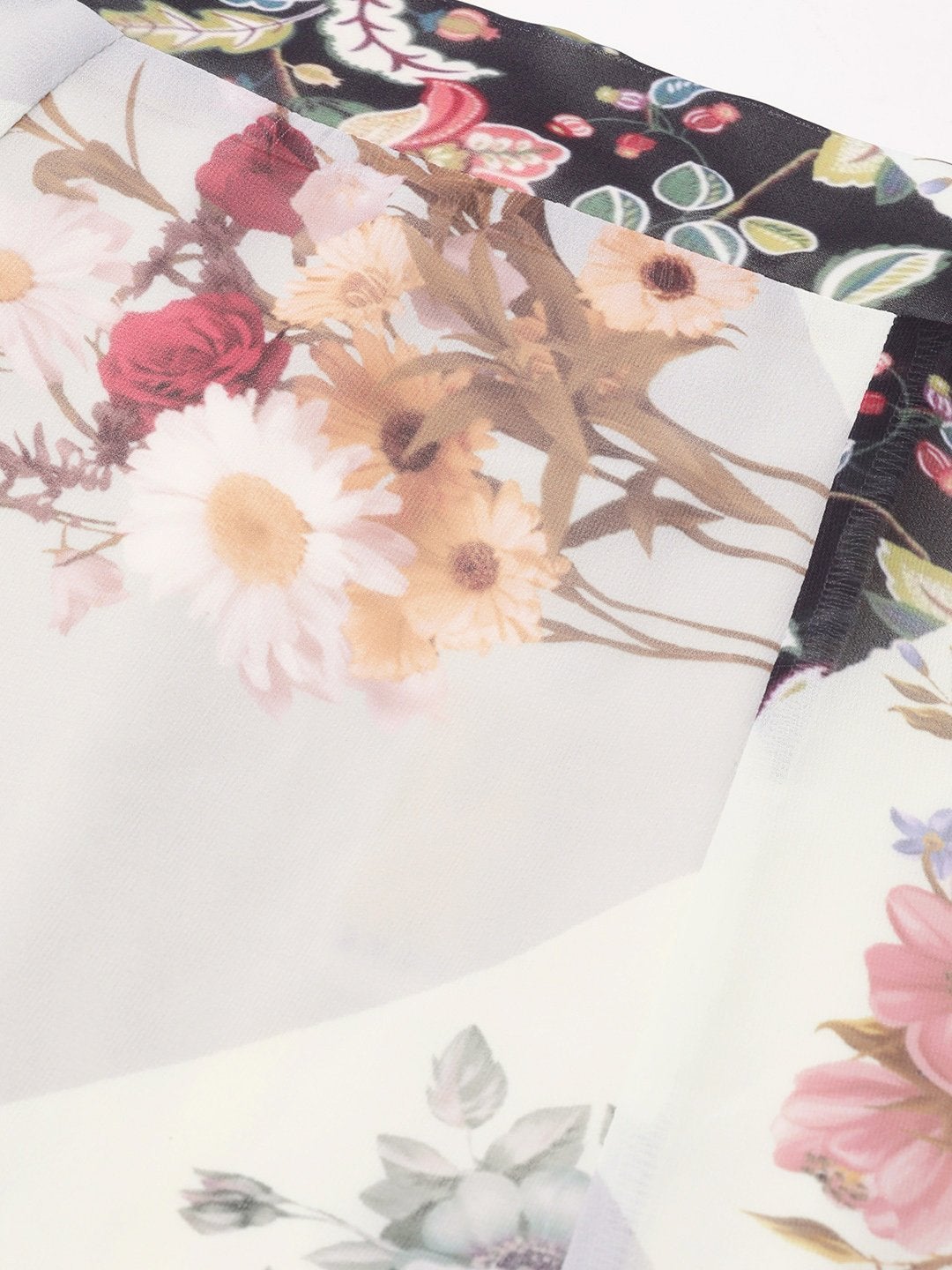 Women's Cream And Black Floral Maxi Skirt