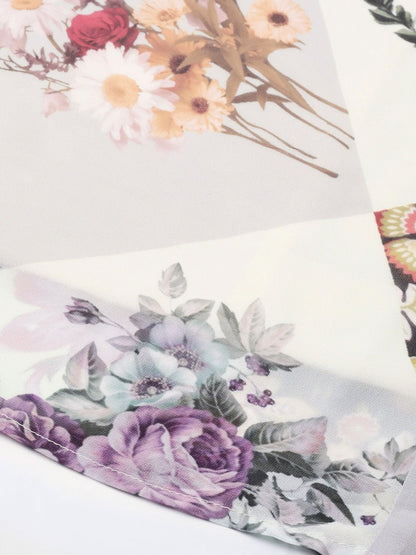 Women's Cream And Black Floral Maxi Skirt