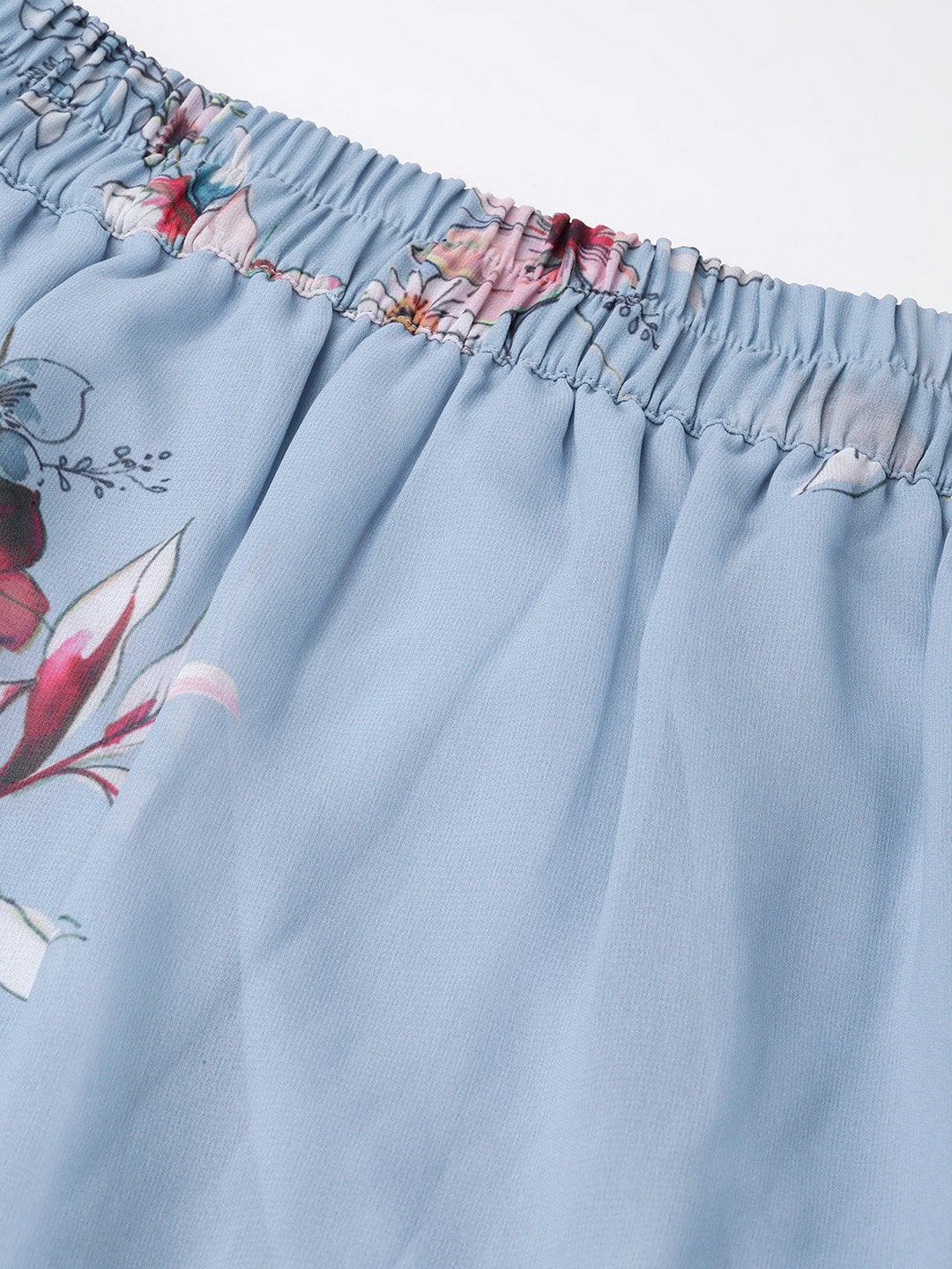 Women's Pale Blue Floral Tiered High Low Skirt