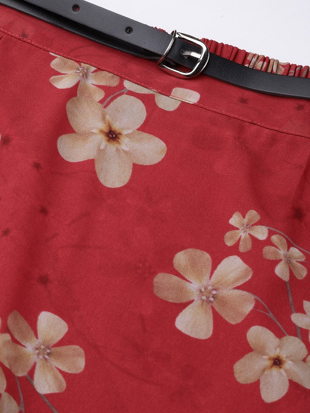 Women's Red Floral Flared Skirt
