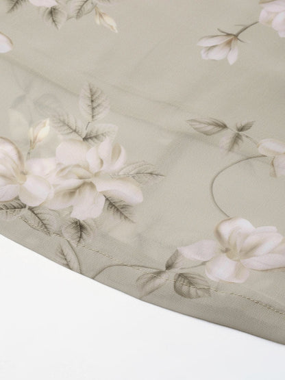 Women's Olive Floral Flared Skirt
