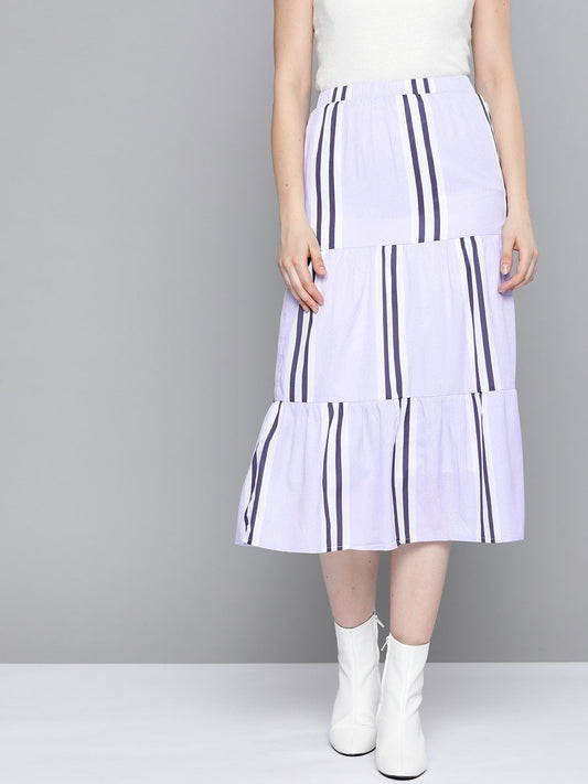 Women's Lavender Stripe Tiered Skirt