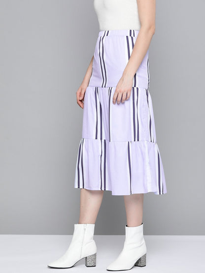 Women's Lavender Stripe Tiered Skirt