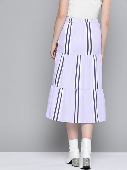 Women's Lavender Stripe Tiered Skirt