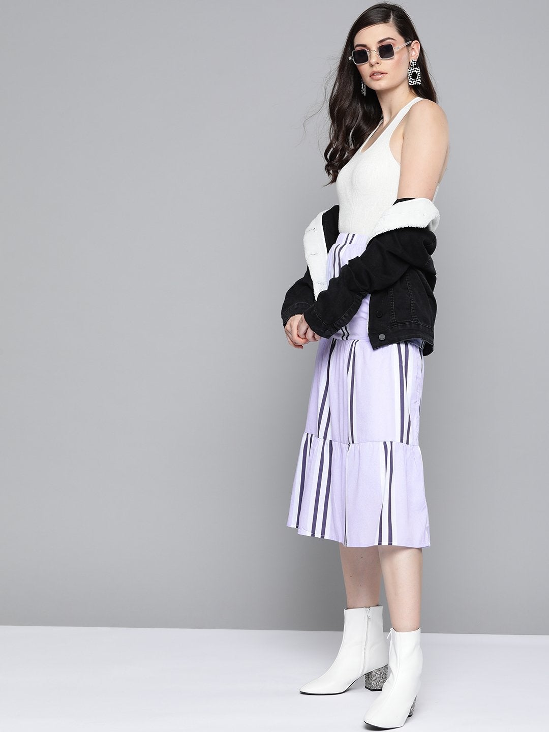 Women's Lavender Stripe Tiered Skirt
