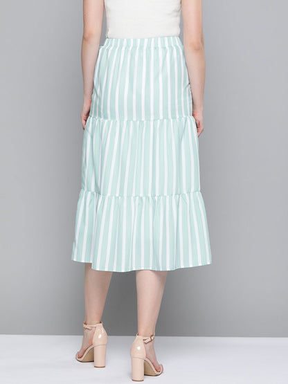 Women's Sea Green Stripe Tiered Skirt