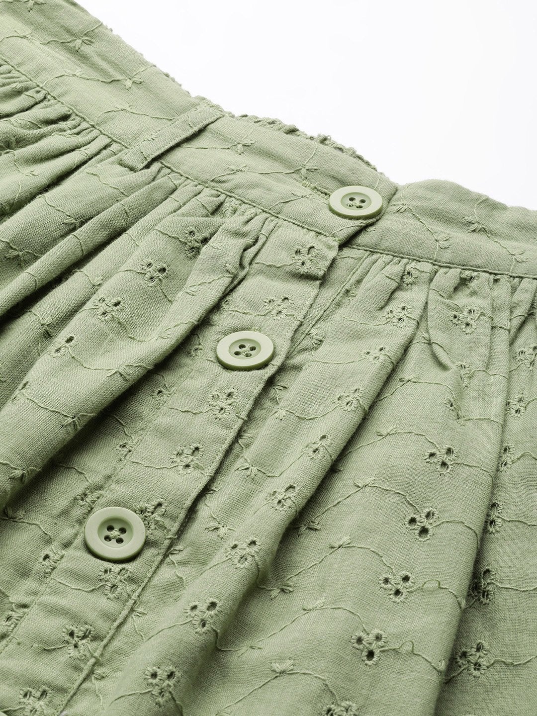 Women's Olive Schiffli Buttoned Skirt