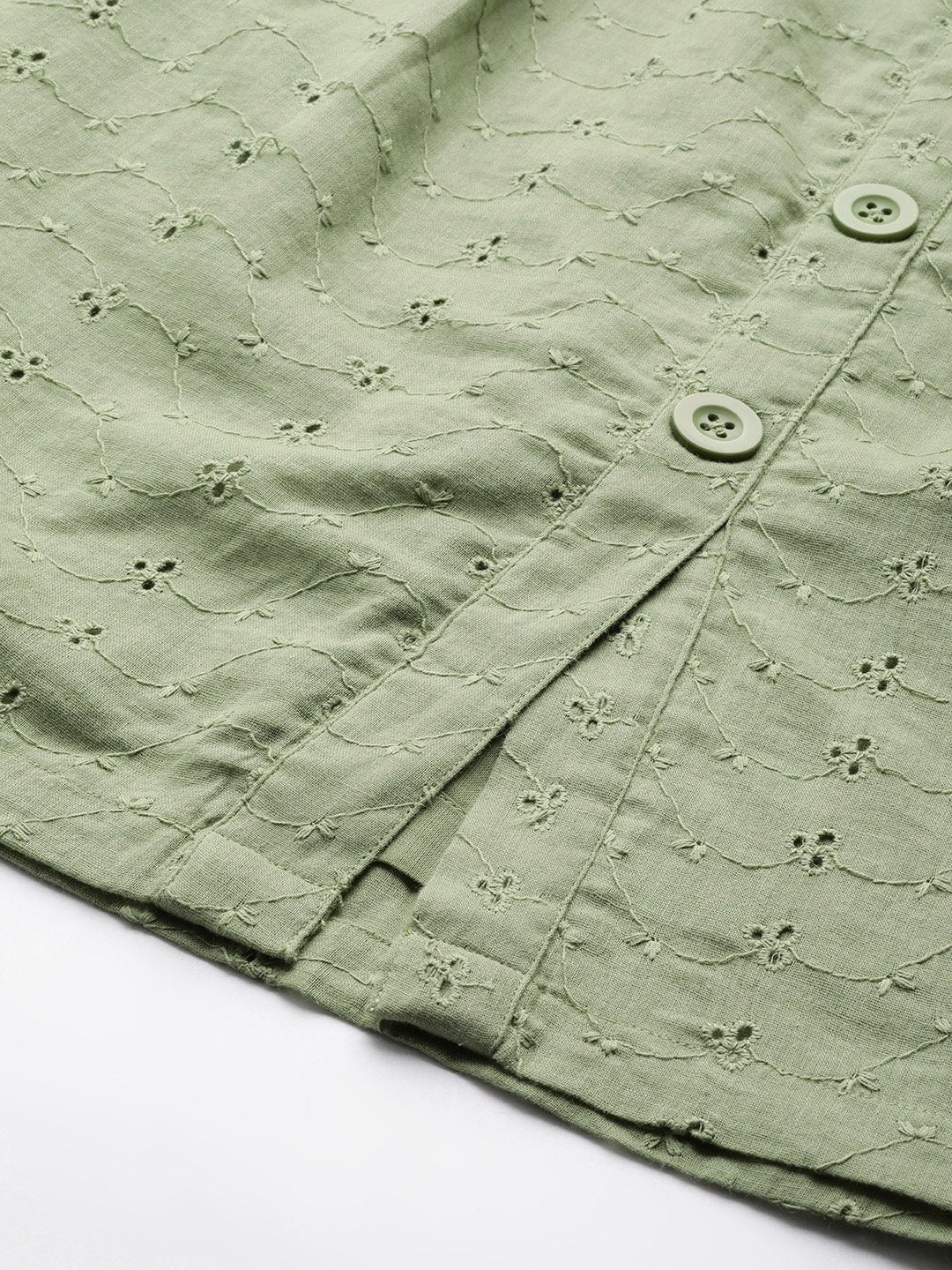 Women's Olive Schiffli Buttoned Skirt