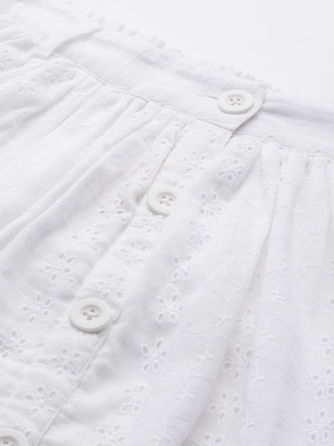 Women's White Schiffli Buttoned Skirt