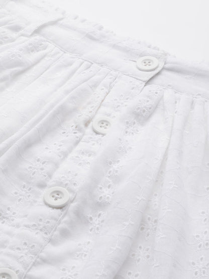 Women's White Schiffli Buttoned Skirt