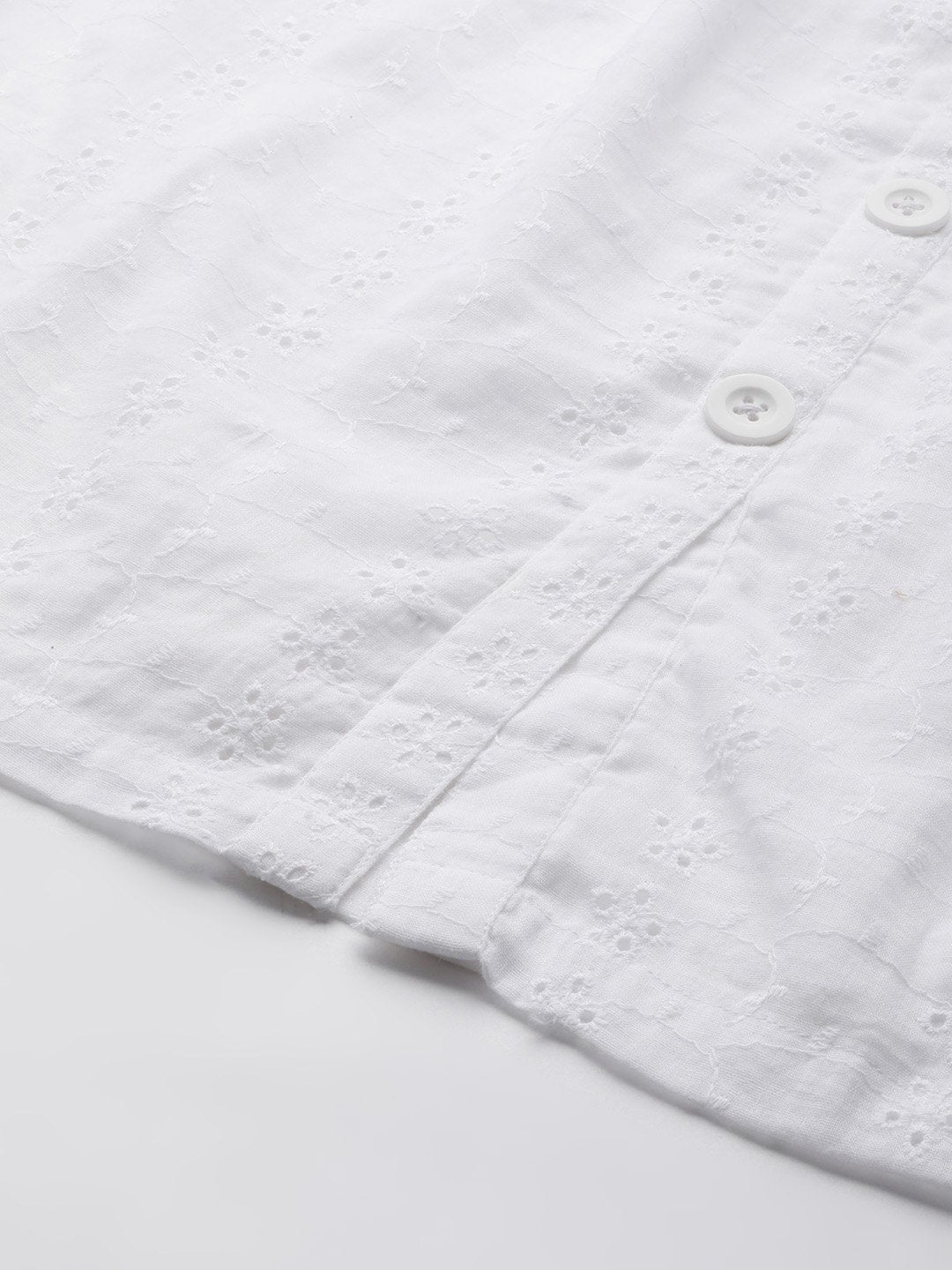 Women's White Schiffli Buttoned Skirt