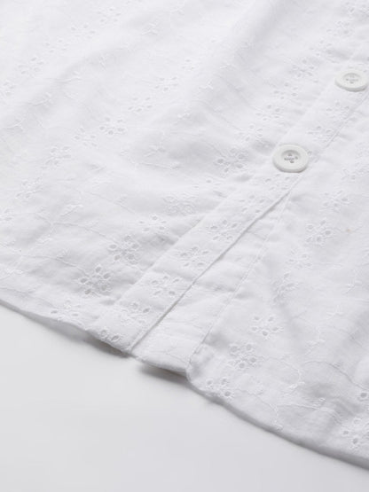 Women's White Schiffli Buttoned Skirt