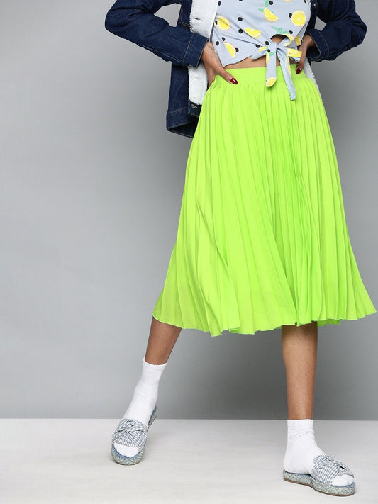 Women's Neon Green Pleated Skirt
