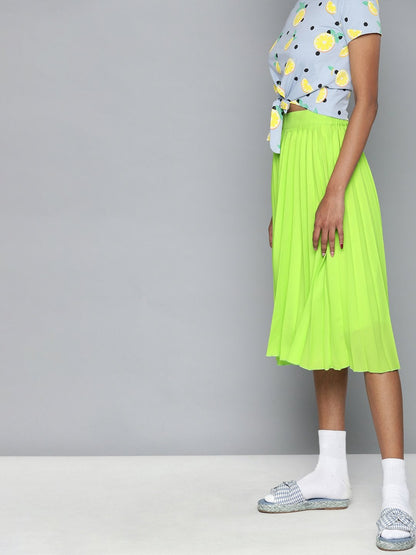Women's Neon Green Pleated Skirt