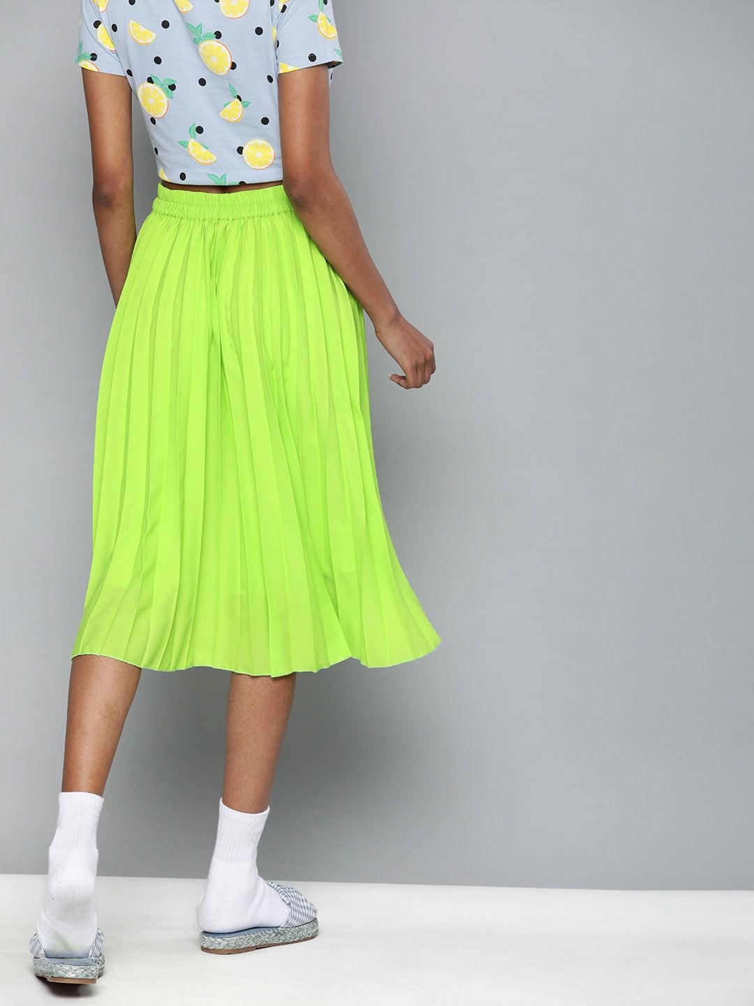 Women's Neon Green Pleated Skirt