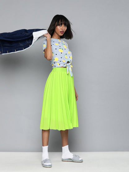 Women's Neon Green Pleated Skirt