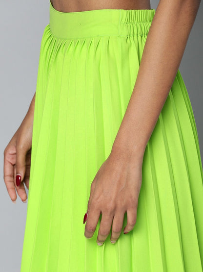 Women's Neon Green Pleated Skirt