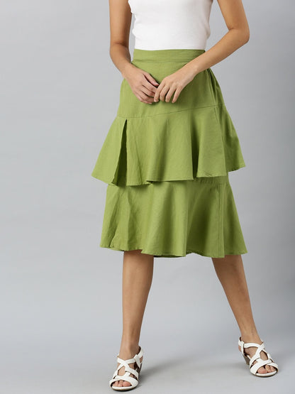 Women's Mint Green Layered Midi Skirt