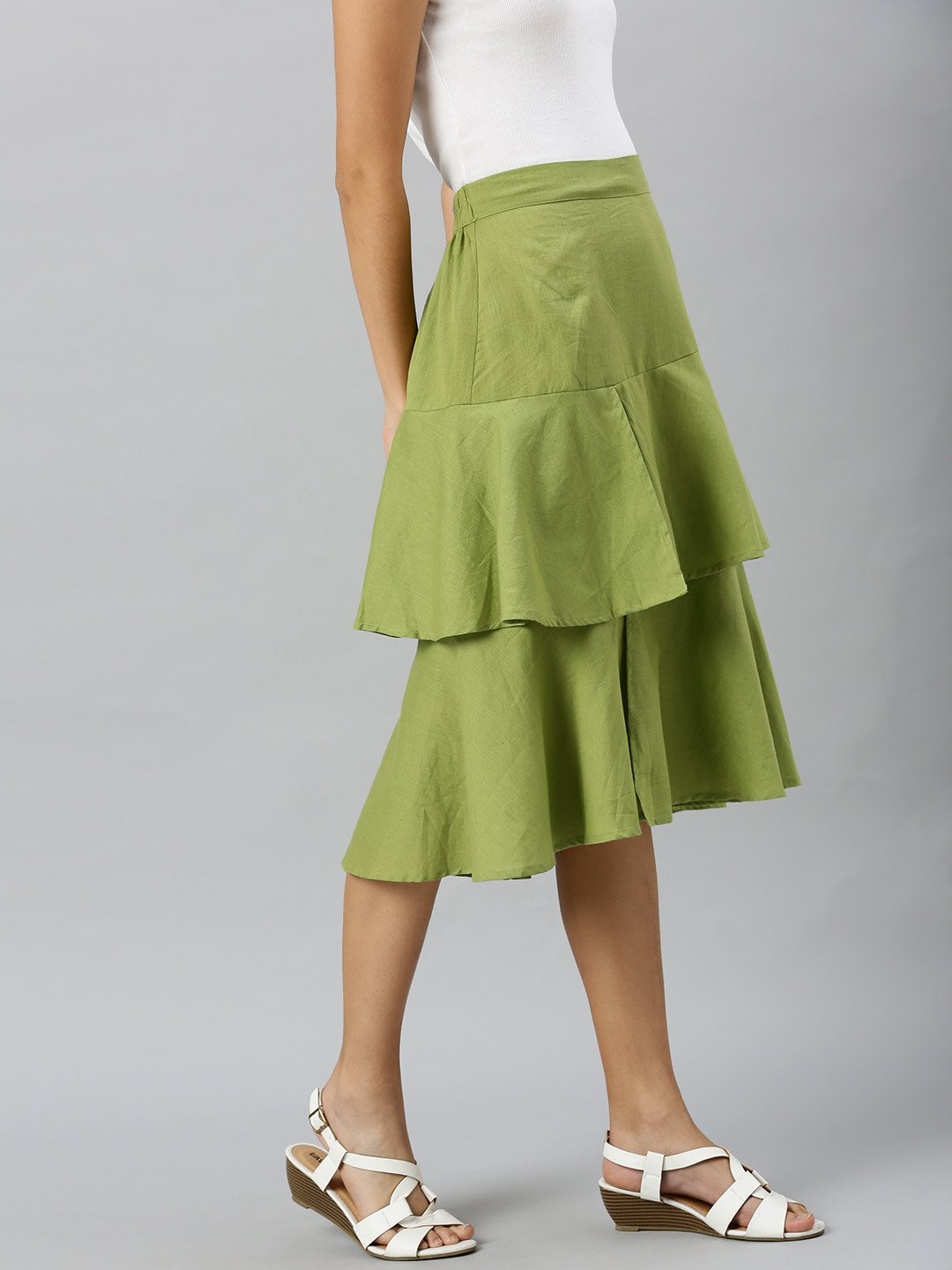 Women's Mint Green Layered Midi Skirt