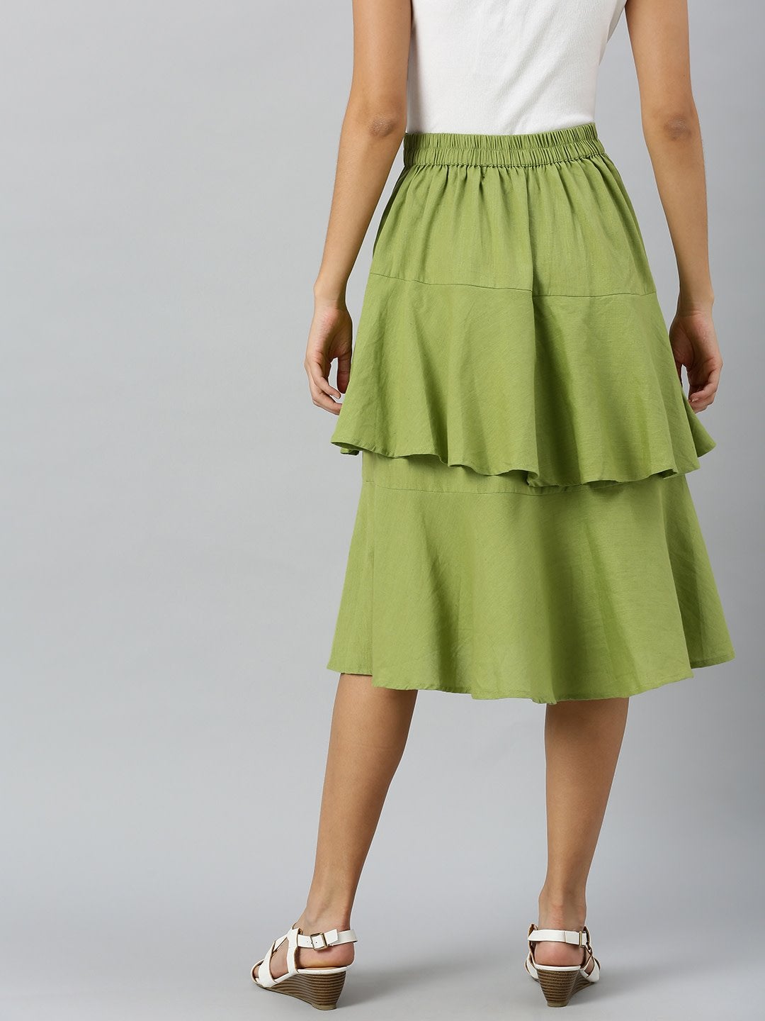 Women's Mint Green Layered Midi Skirt