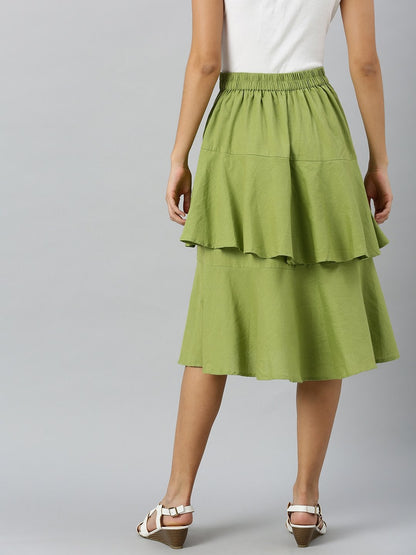 Women's Mint Green Layered Midi Skirt