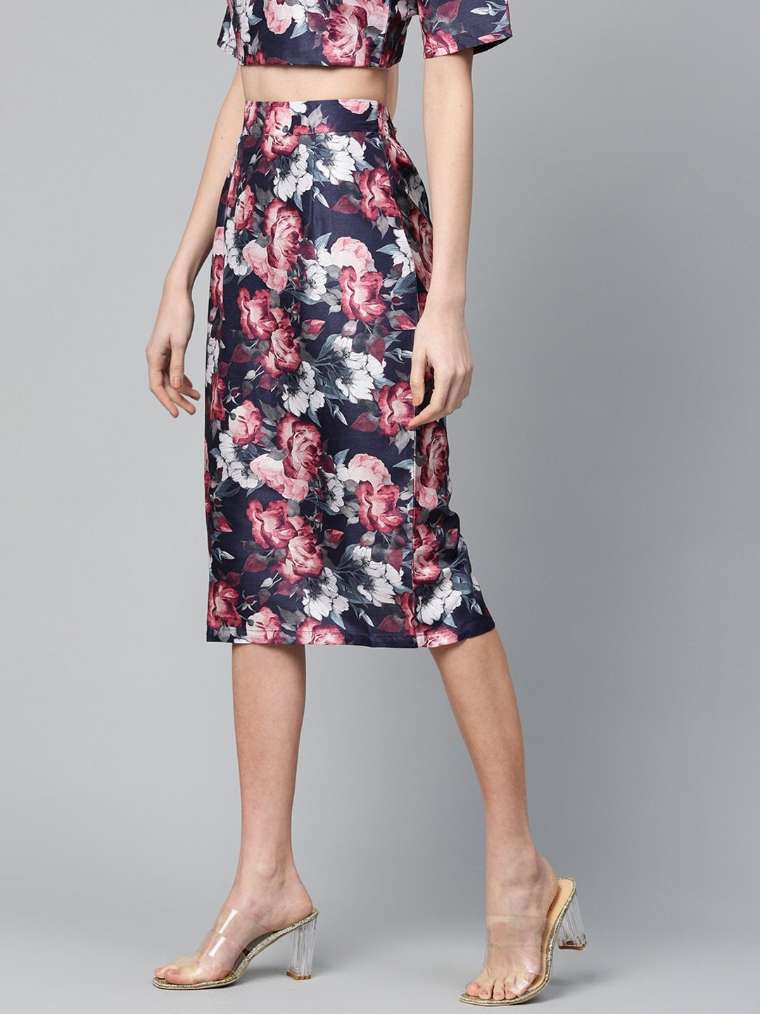Women's Navy Floral Pencil Skirt