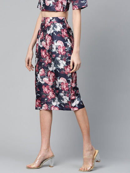 Women's Navy Floral Pencil Skirt