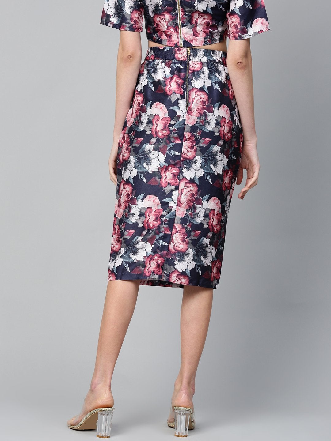 Women's Navy Floral Pencil Skirt