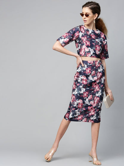 Women's Navy Floral Pencil Skirt