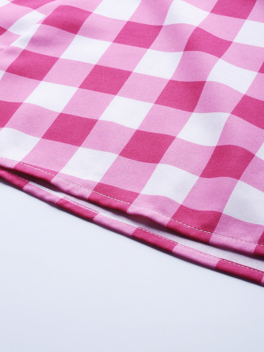 Women's Fuchsia & White Check Belted Skirt