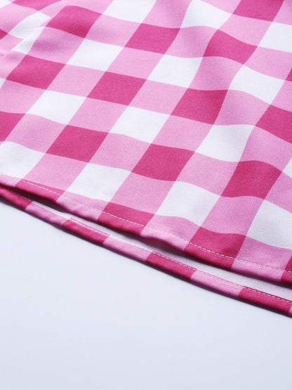 Women's Fuchsia & White Check Belted Skirt