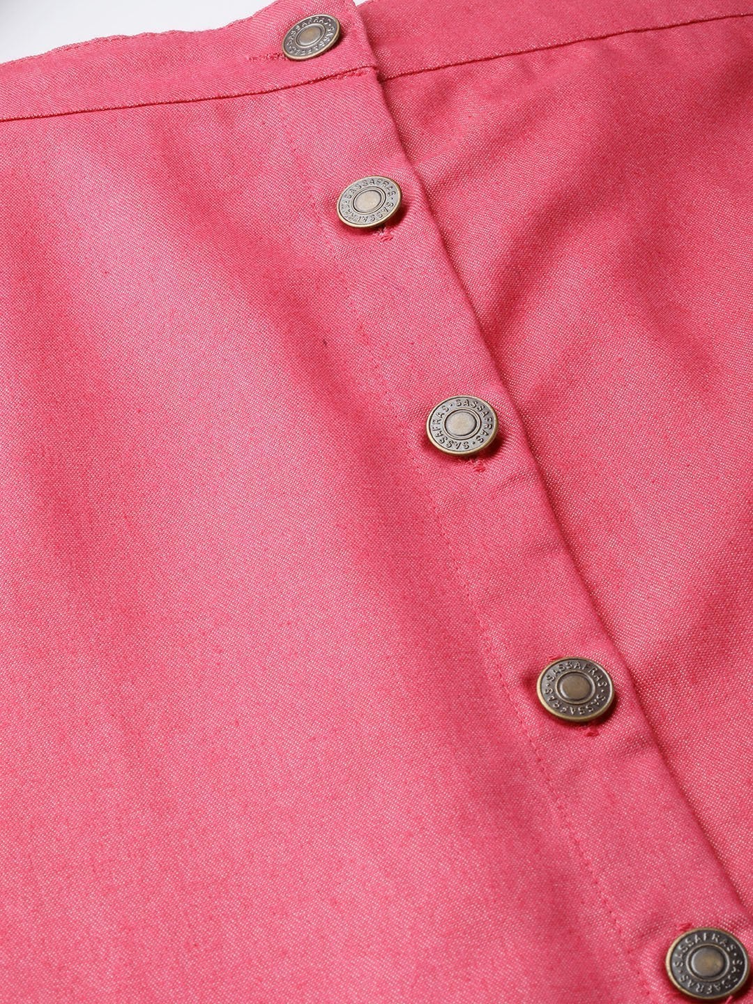 Women's Fuchsia Denim Longline Buttoned Skirt