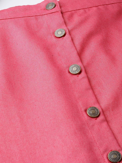 Women's Fuchsia Denim Longline Buttoned Skirt