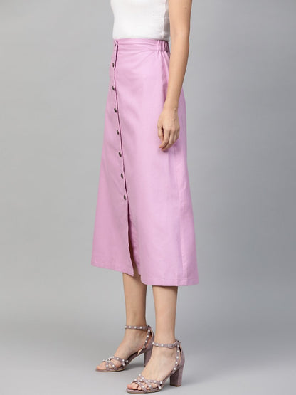 Women's Lavender Denim Longline Buttoned Skirt