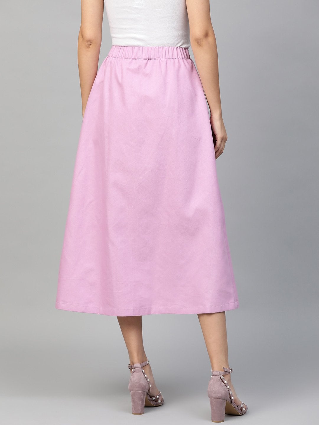 Women's Lavender Denim Longline Buttoned Skirt