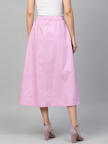 Women's Lavender Denim Longline Buttoned Skirt