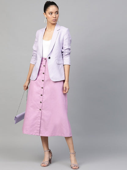 Women's Lavender Denim Longline Buttoned Skirt