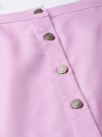Women's Lavender Denim Longline Buttoned Skirt