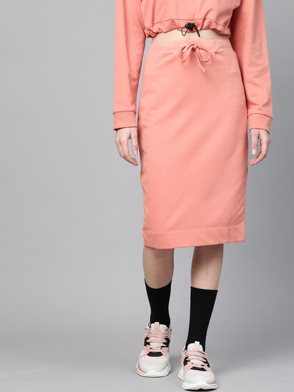 Women's Peach Terry Drawstring Pencil Skirt