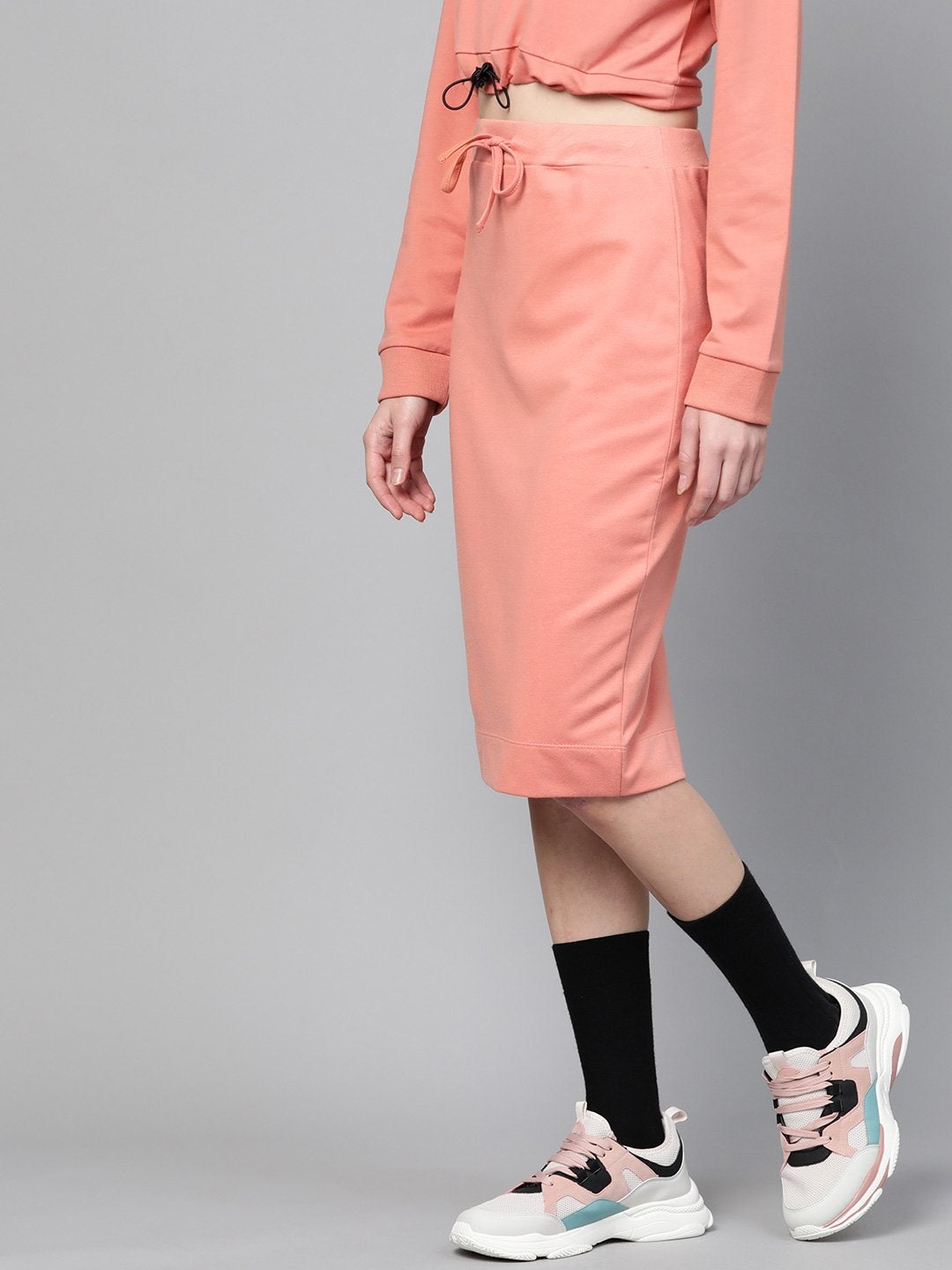 Women's Peach Terry Drawstring Pencil Skirt