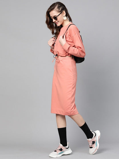Women's Peach Terry Drawstring Pencil Skirt