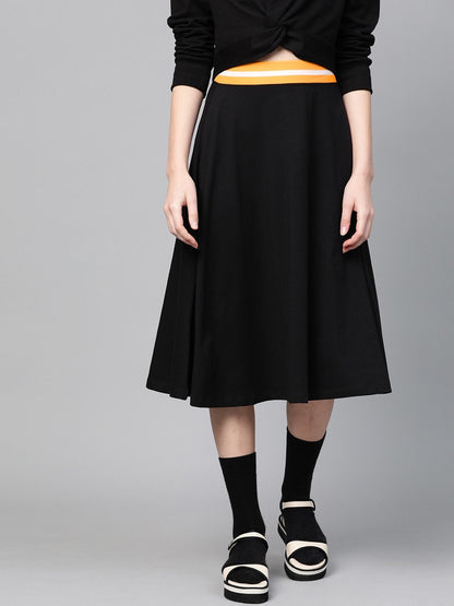 Women's Black Knit A-Line Midi Skirt
